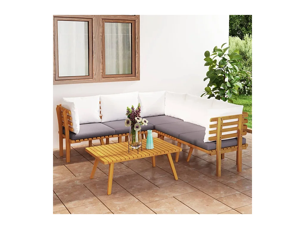6-tlg. Garten-Lounge-Set mit Kissen Massivholz Akazie