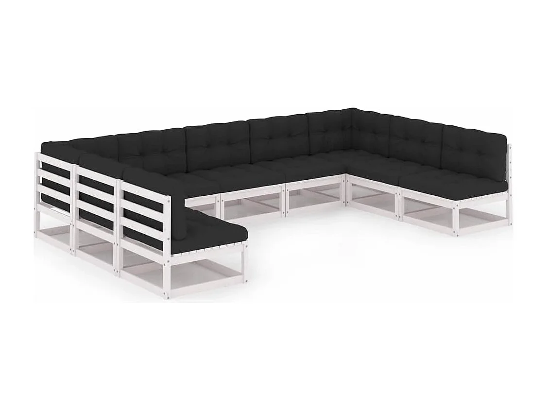 Salon de jardin 9 pcs avec coussins Blanc Bois de pin massif