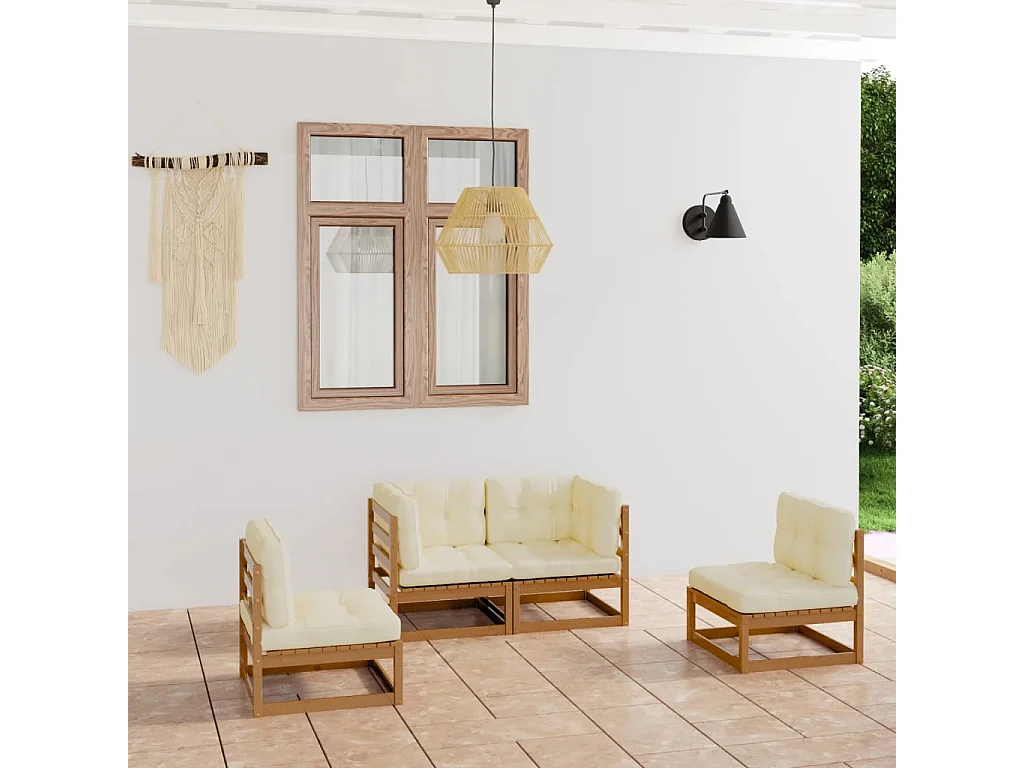 Salon de jardin 4 pcs avec coussins Bois de pin massif