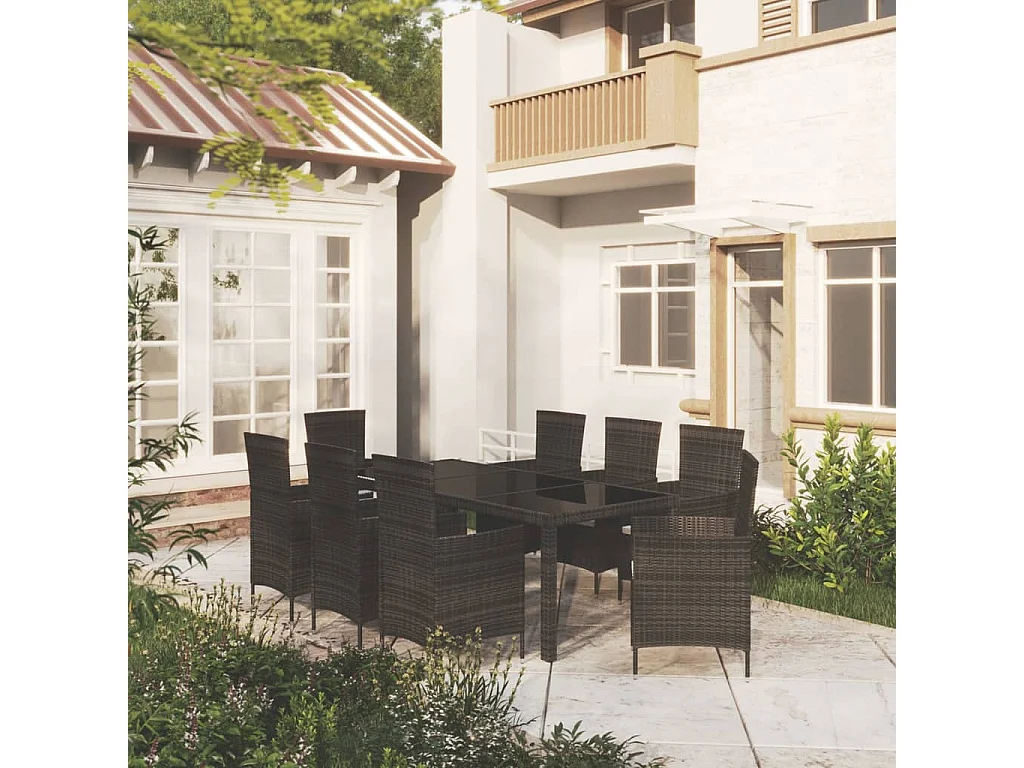 9-delige Tuinset met kussens poly rattan zwart