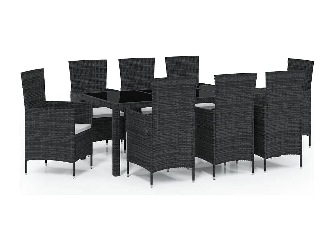 9-delige Tuinset met kussens poly rattan zwart