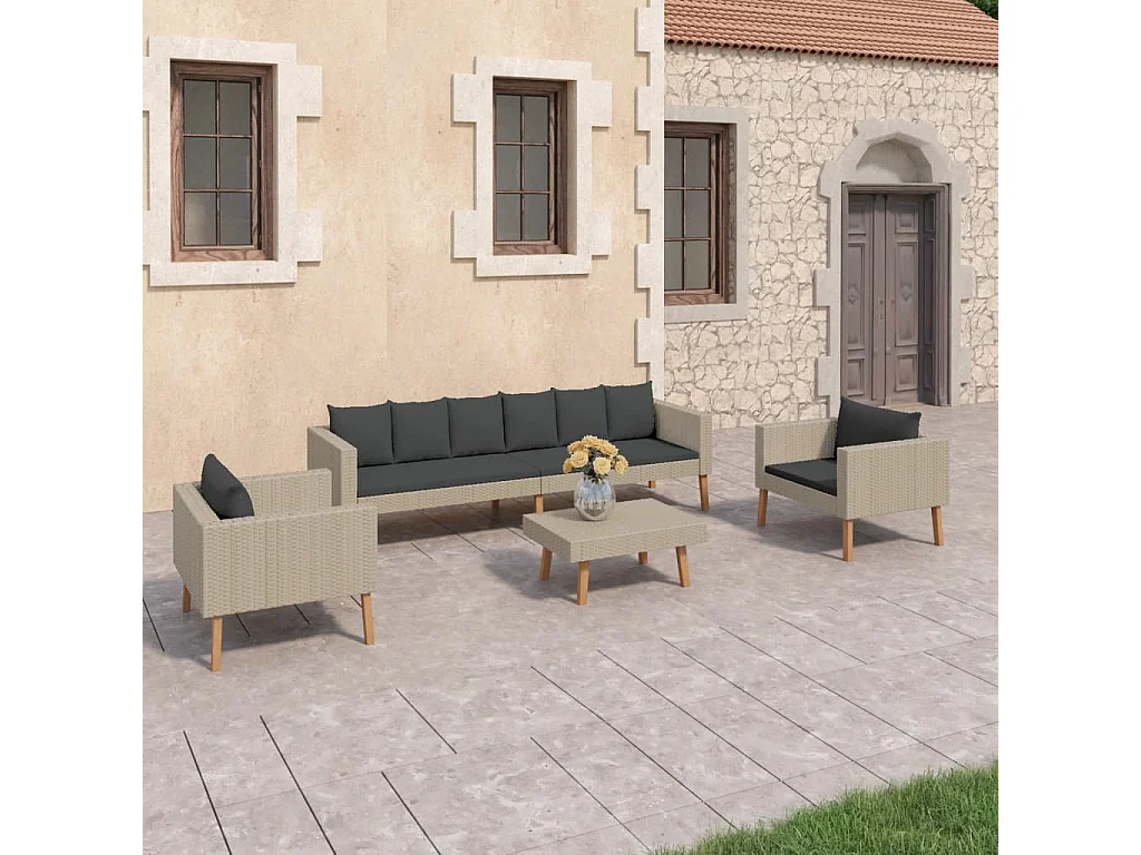 4-tlg. Garten-Lounge-Set mit Auflagen Poly Rattan Beige