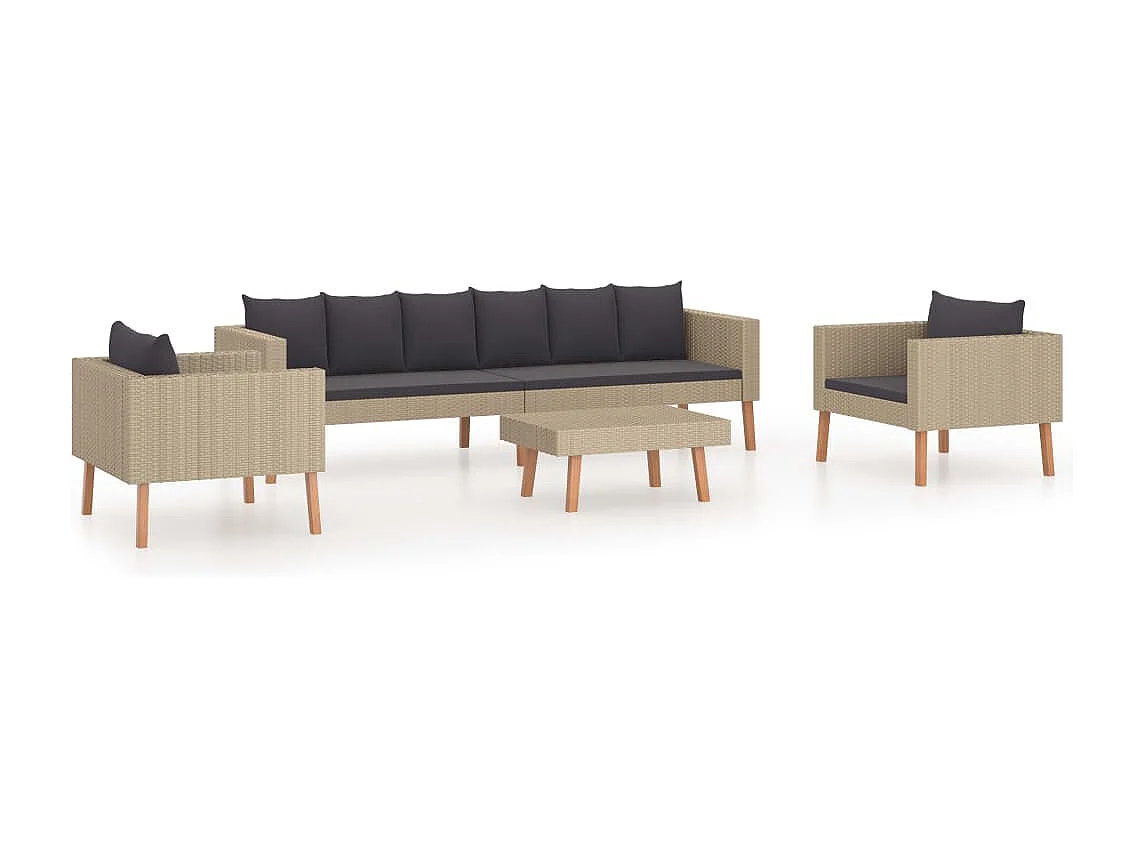 4-tlg. Garten-Lounge-Set mit Auflagen Poly Rattan Beige