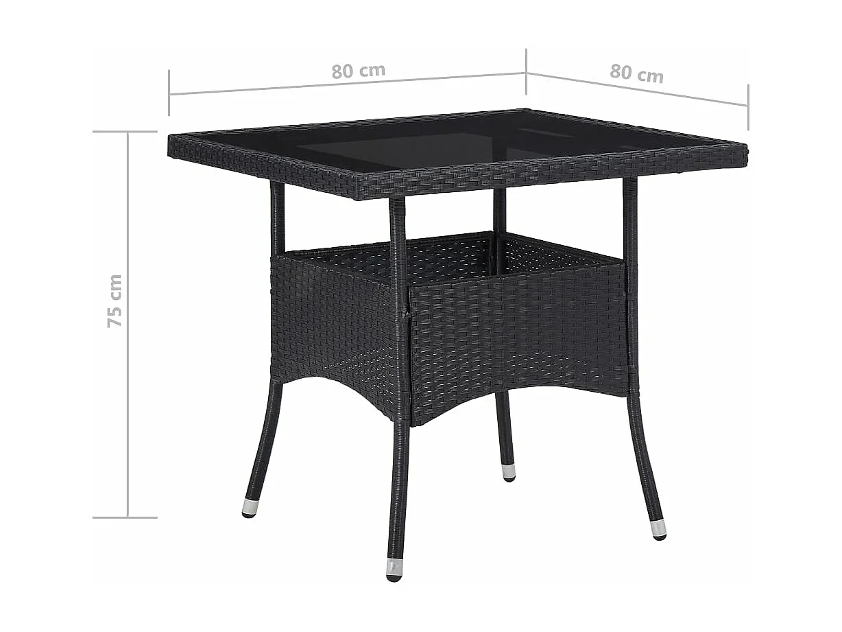 Set Mobili da Pranzo per Giardino 3 pz Polyrattan e Vetro Nero