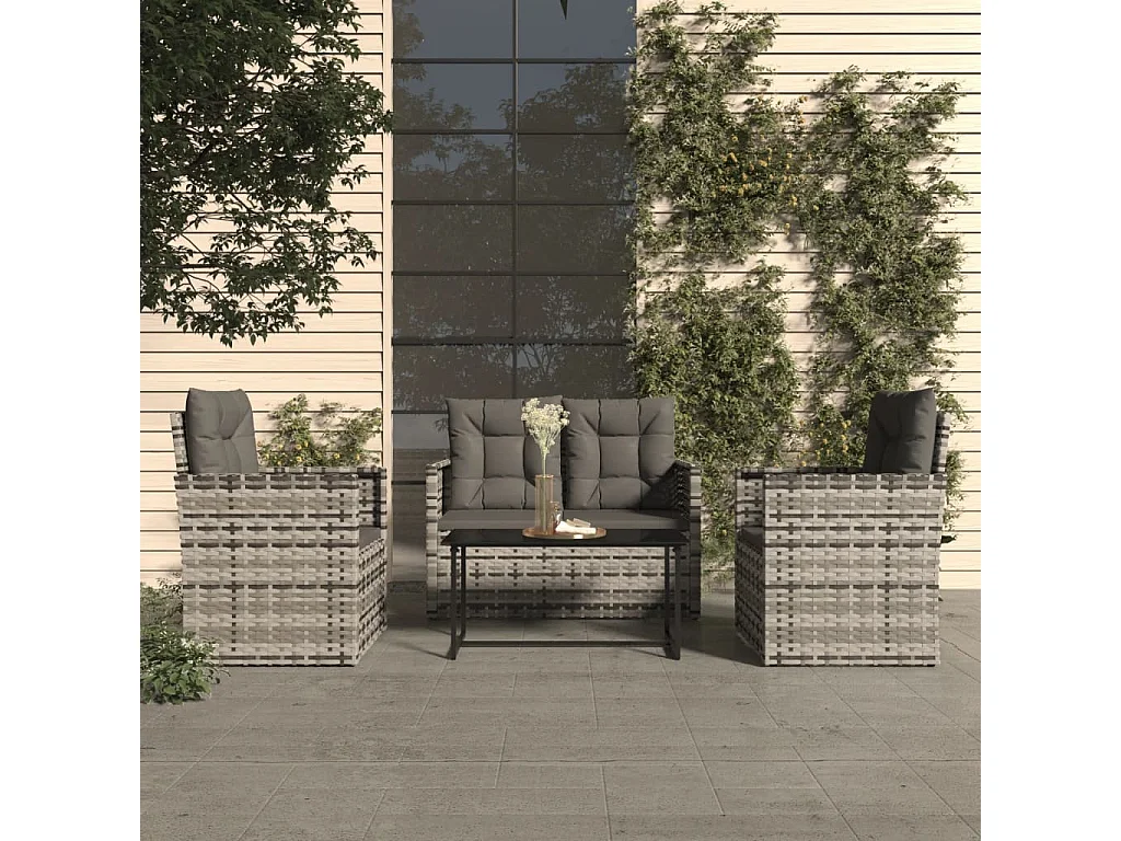 Mobilier d'extérieur 4 pcs avec coussins Résine tressée Gris