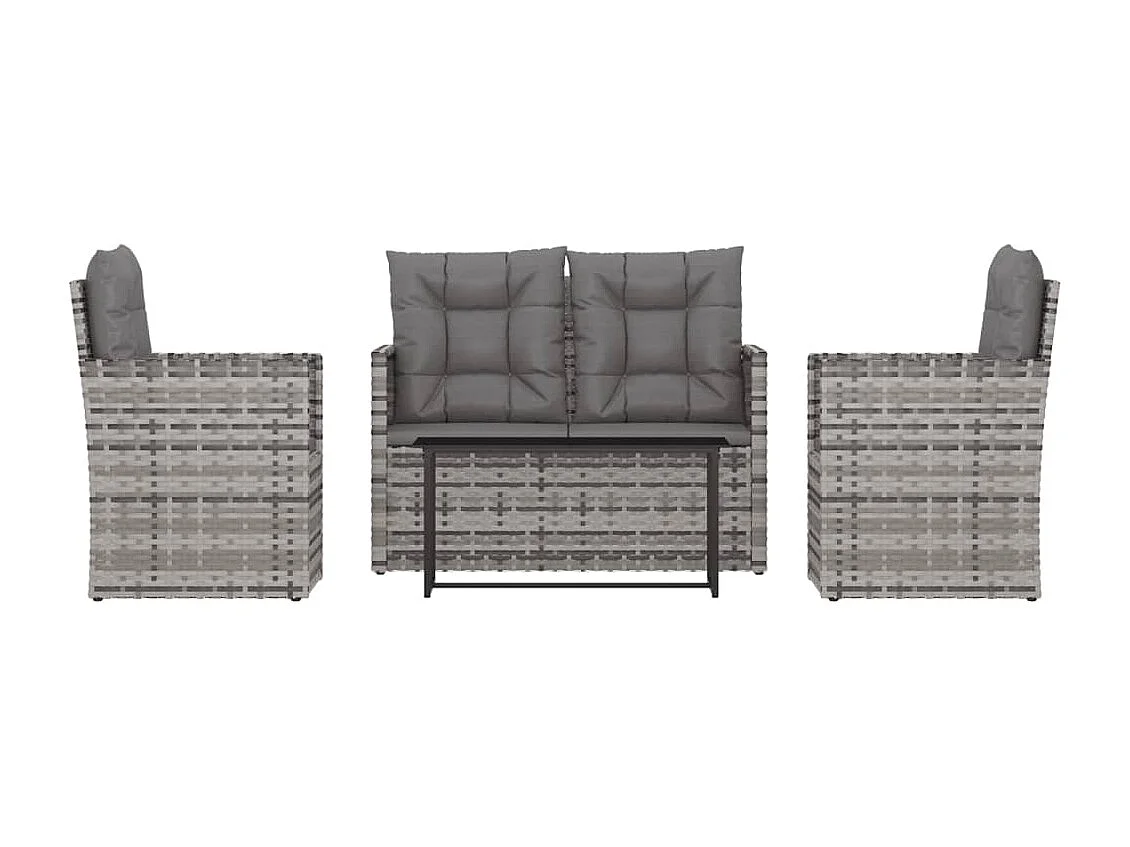 Mobilier d'extérieur 4 pcs avec coussins Résine tressée Gris