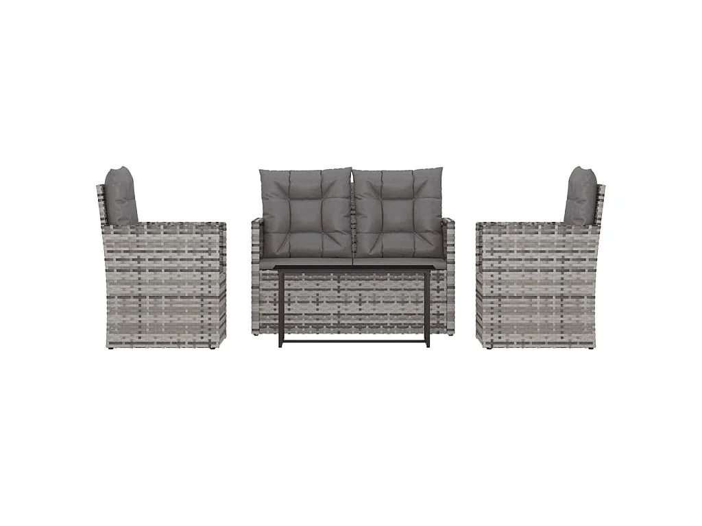 Set Divani da Esterno 4 pz con Cuscini in Polyrattan Grigio
