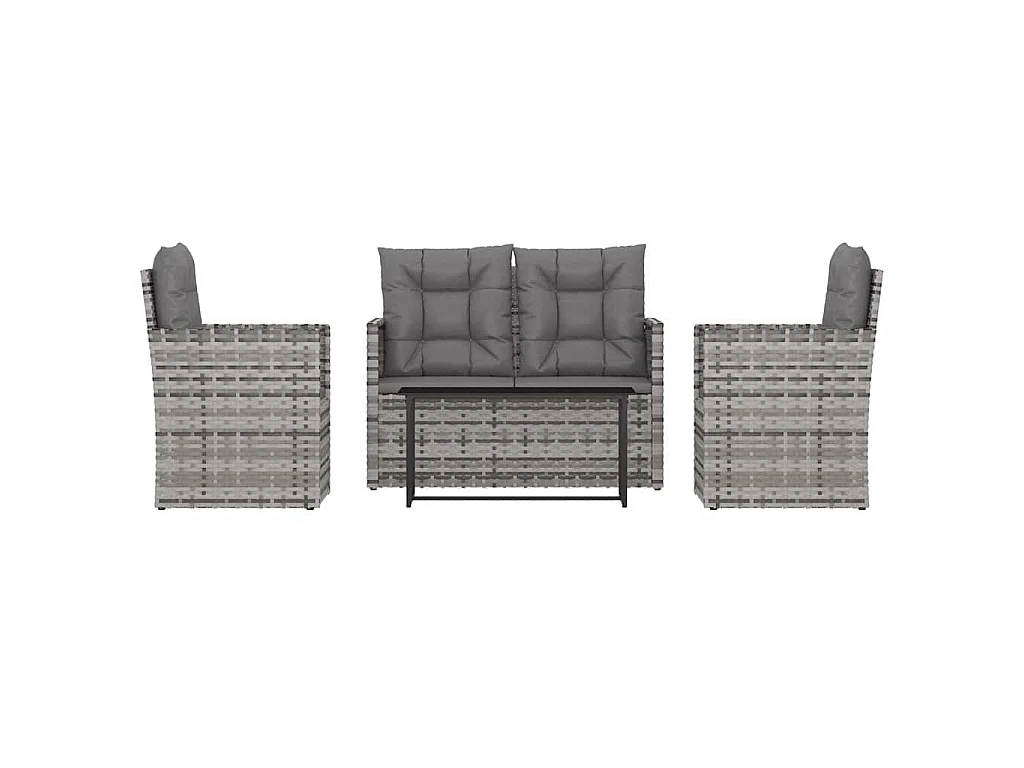 Mobilier d'extérieur 4 pcs avec coussins Résine tressée Gris