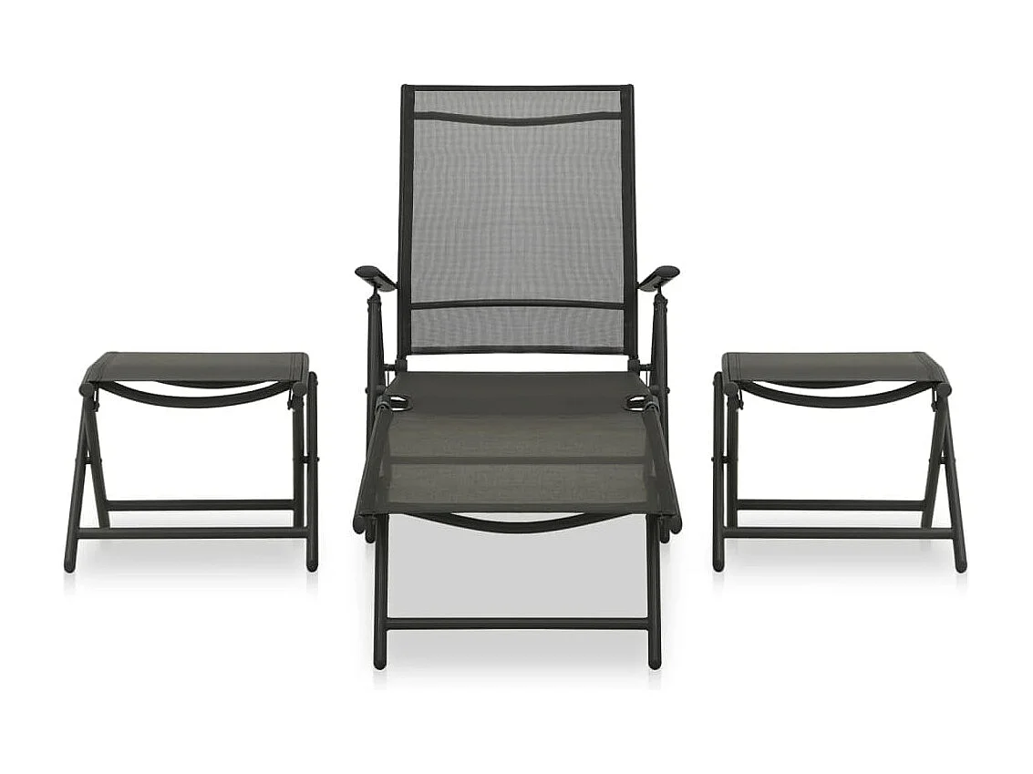 3 pcs conjunto lounge para jardim textilene e alumínio preto