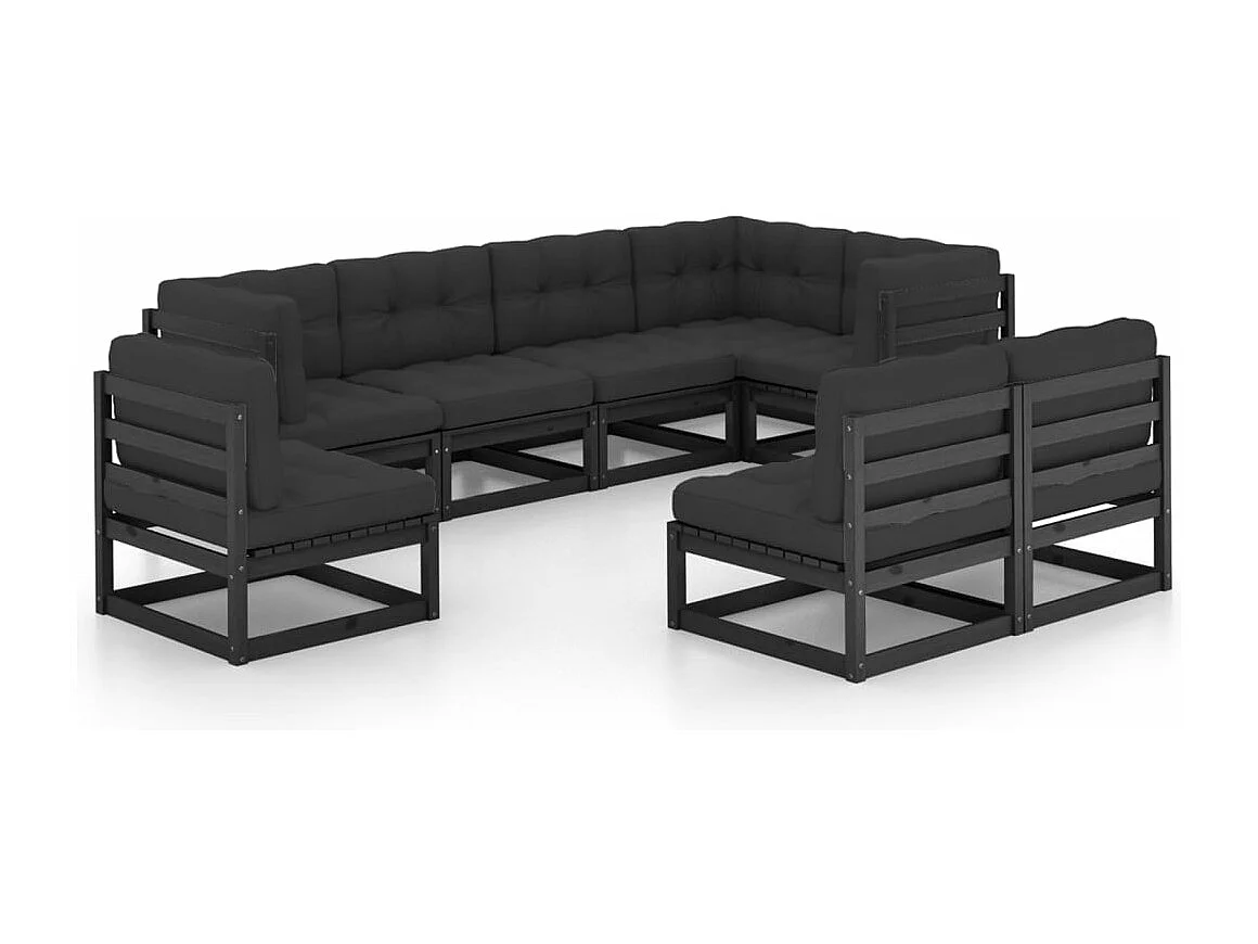 8 pcs conjunto lounge de jardim c/ almofadões pinho maciço
