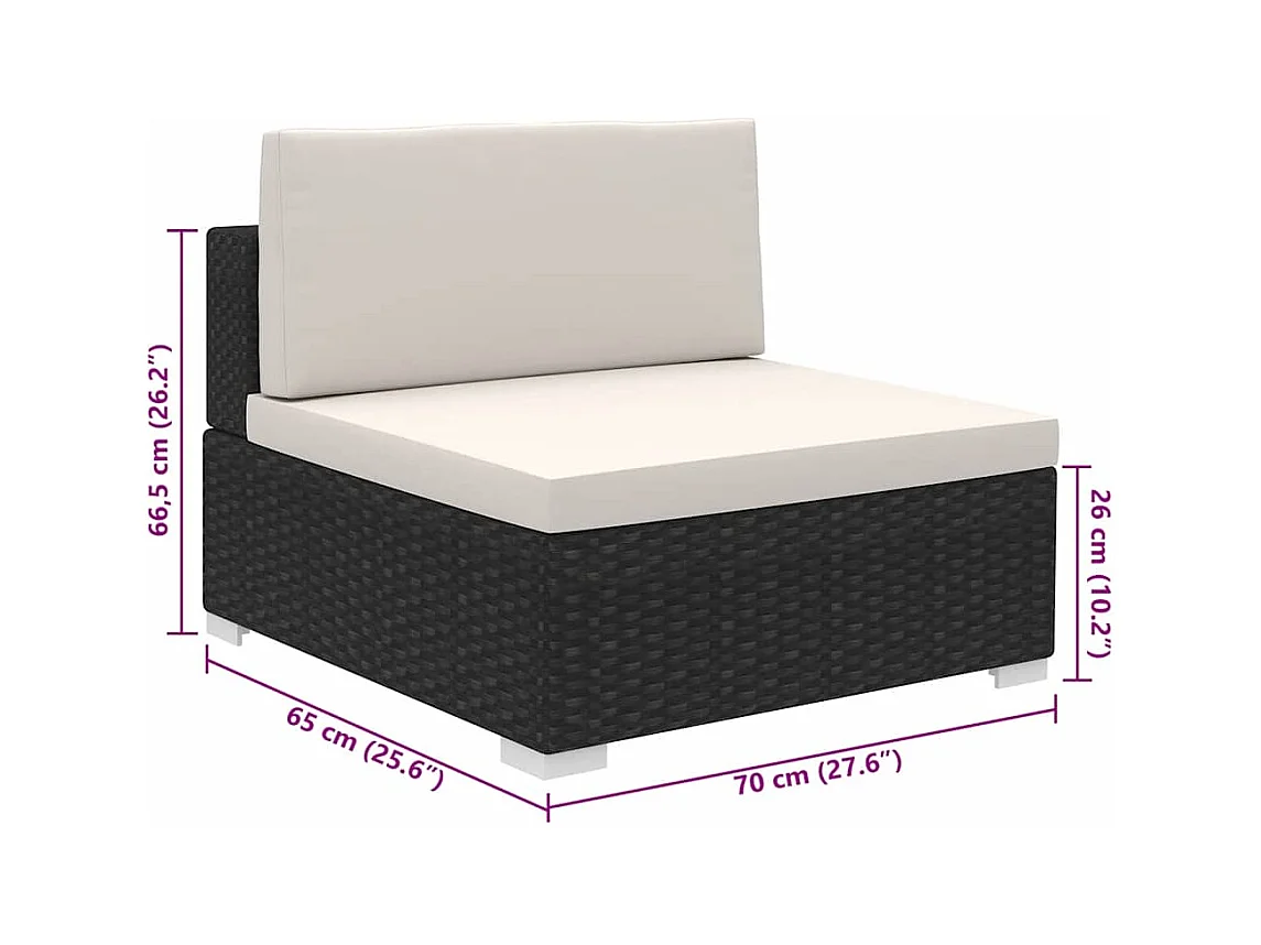 Salon de jardin 8 pcs avec coussins Résine tressée Noir