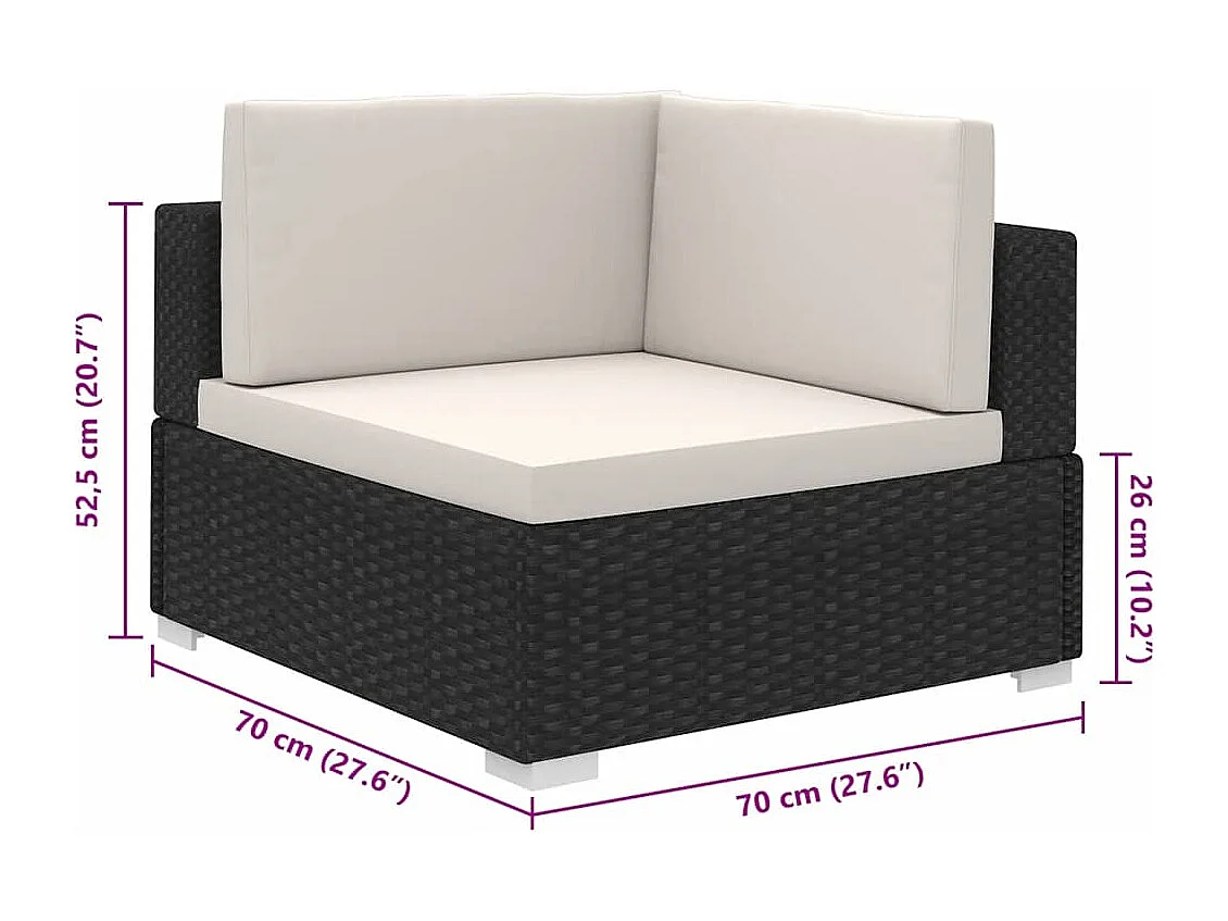 Salon de jardin 8 pcs avec coussins Résine tressée Noir