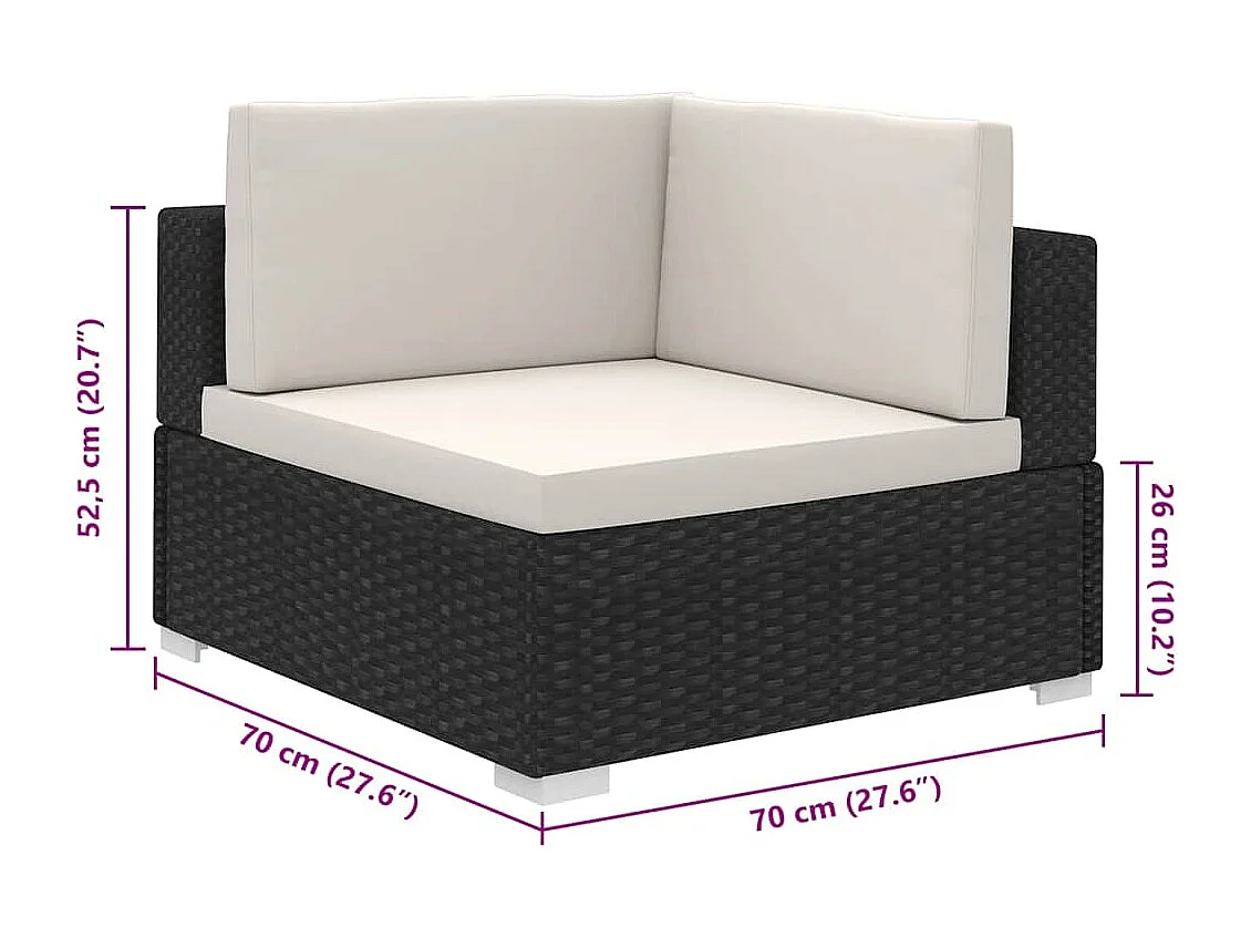 Salon de jardin 8 pcs avec coussins Résine tressée Noir