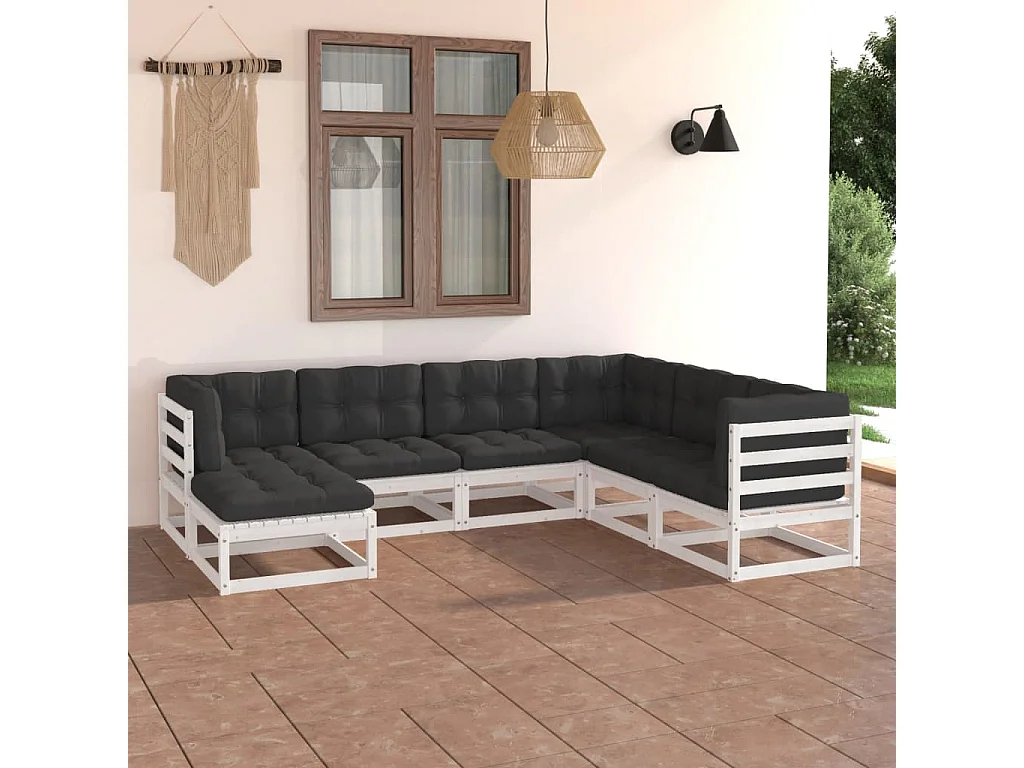 Salon de jardin 7 pcs avec coussins Bois de pin massif
