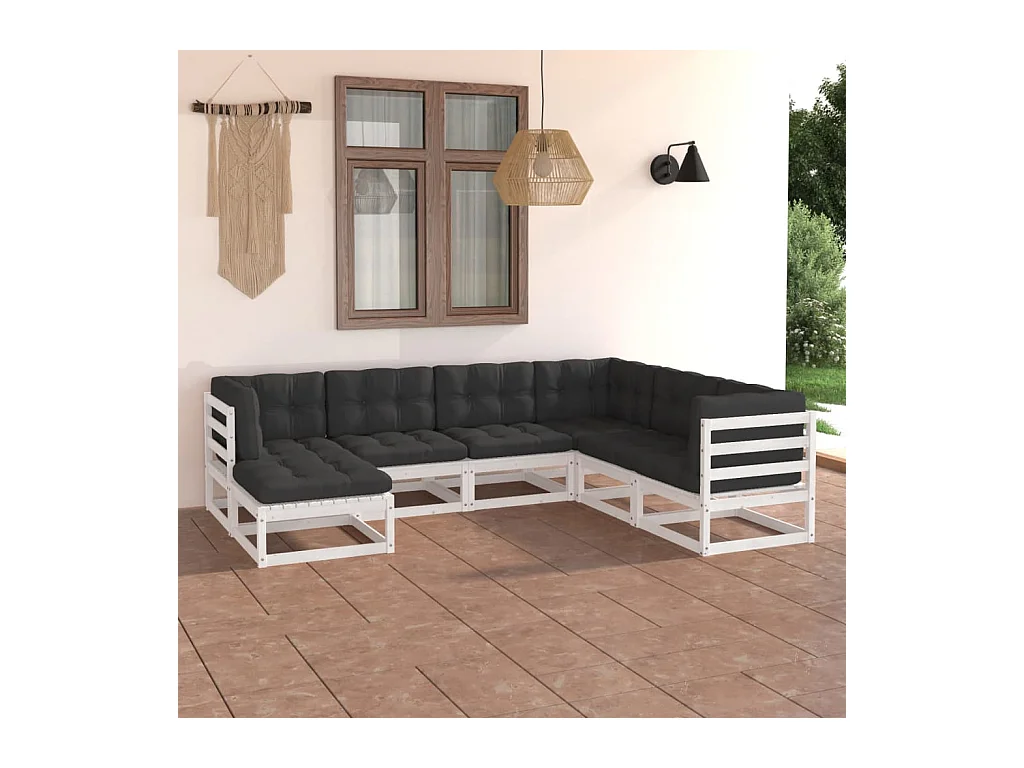 7-delige Loungeset met kussens massief grenenhout