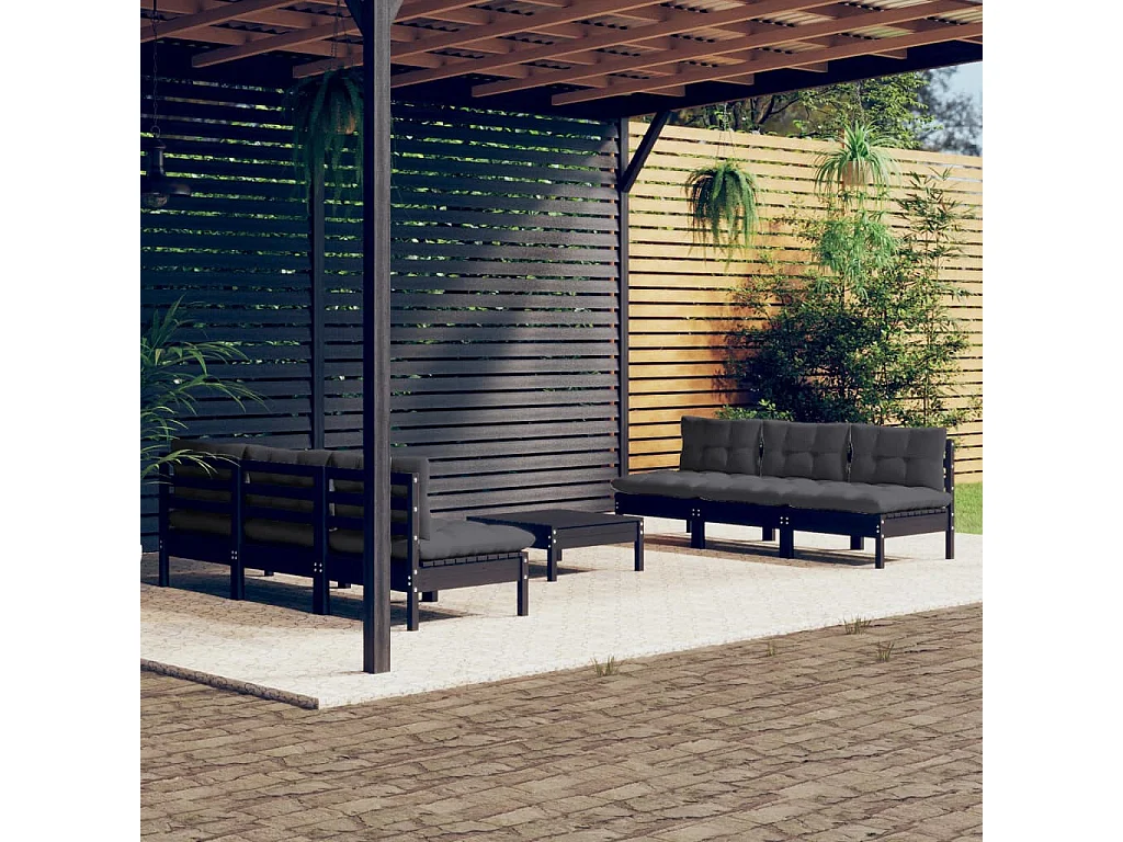 Set Divani da Giardino 7 pz con Cuscini Antracite Legno di Pino