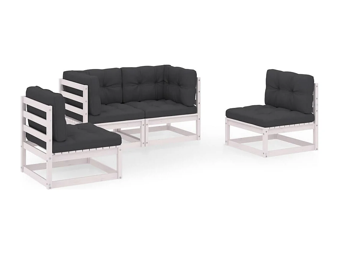 Salon de jardin 4 pcs avec coussins Bois de pin massif