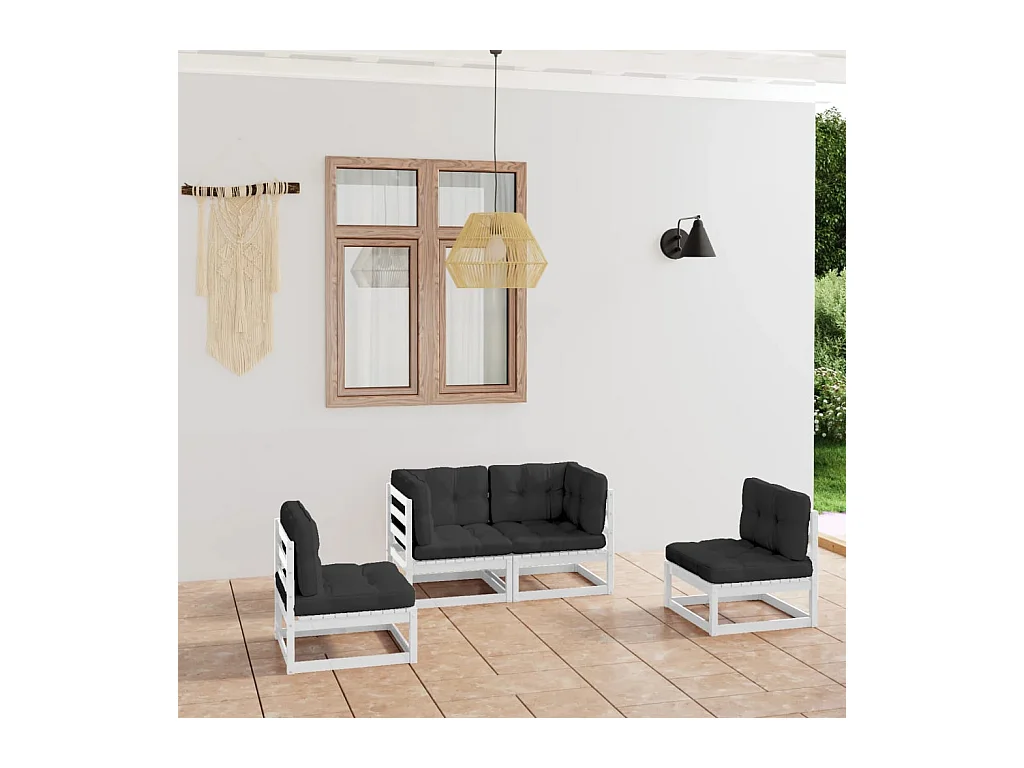 4-delige Loungeset met kussens massief grenenhout