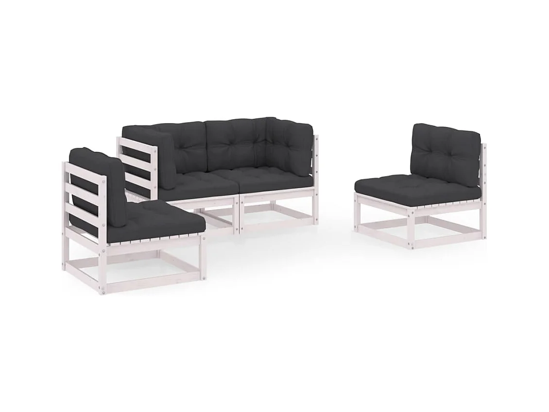 4-tlg. Garten-Lounge-Set mit Kissen Kiefer Massivholz