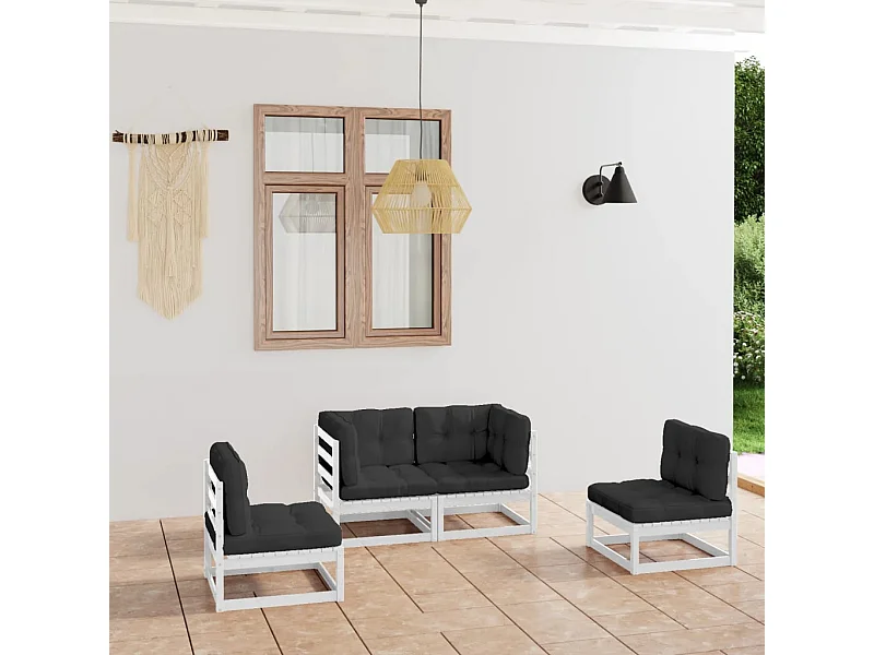 4 pcs conjunto lounge de jardim com almofadões pinho maciço
