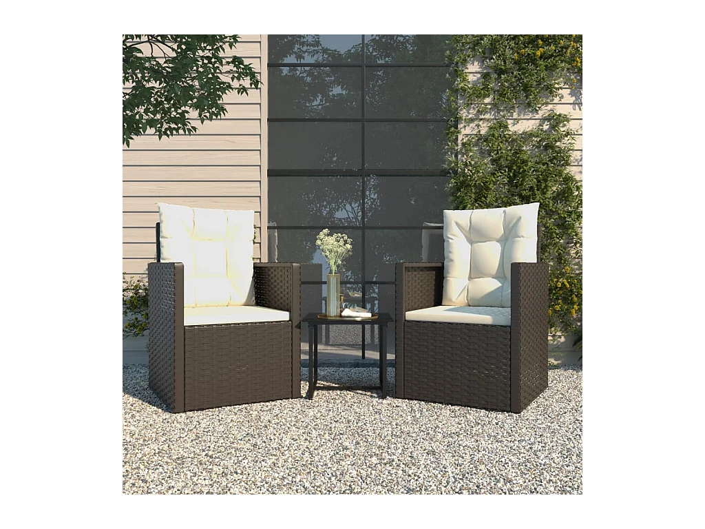 Set Divani da Esterno 3 pz con Cuscini in Polyrattan Nero