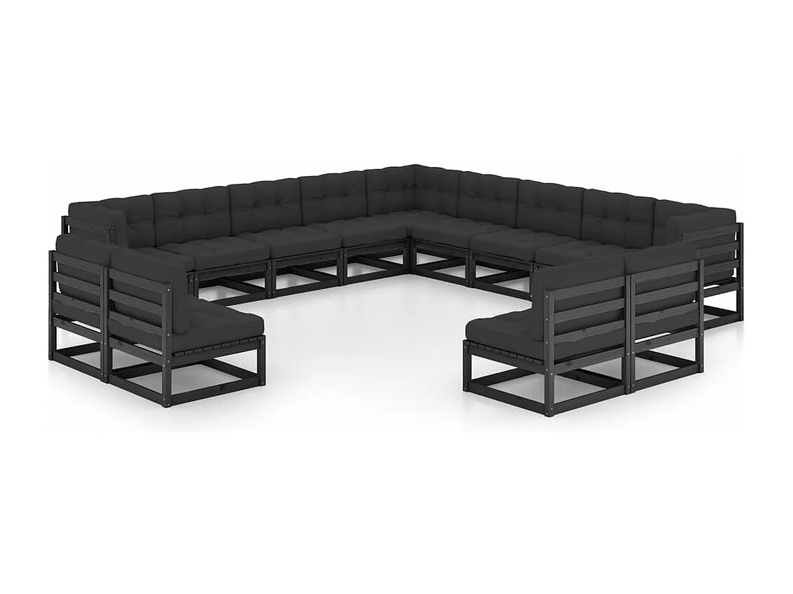 13 pcs conjunto longue jardim c/ almofadões pinho maciço preto