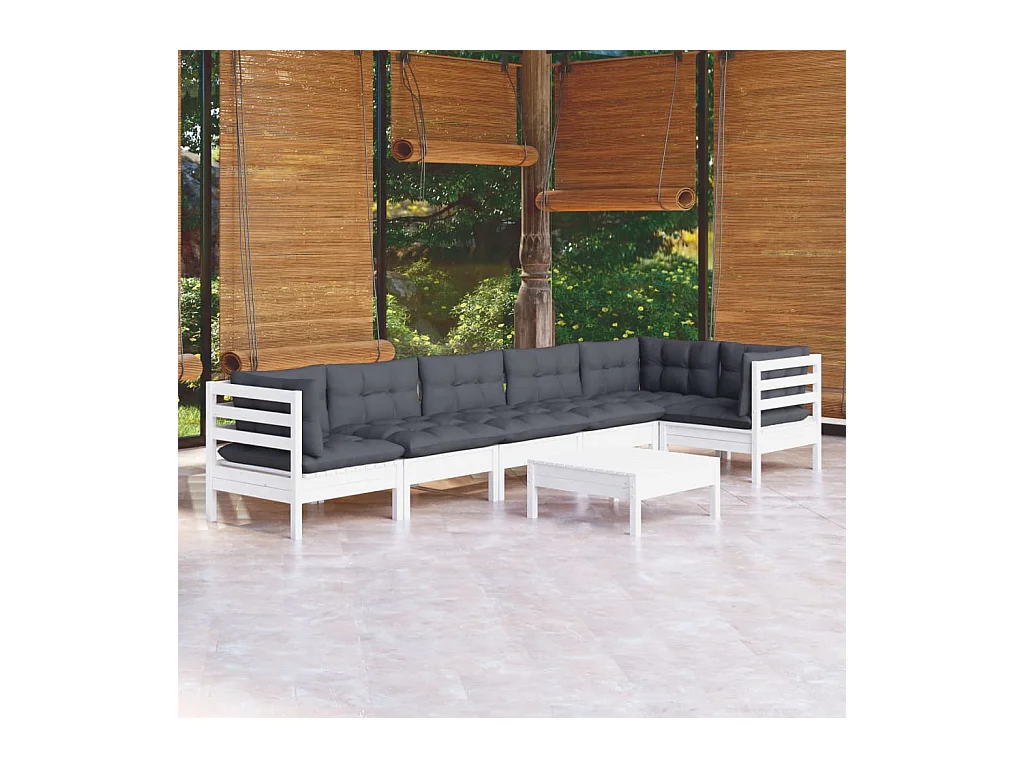 7-delige Loungeset met kussens grenenhout wit
