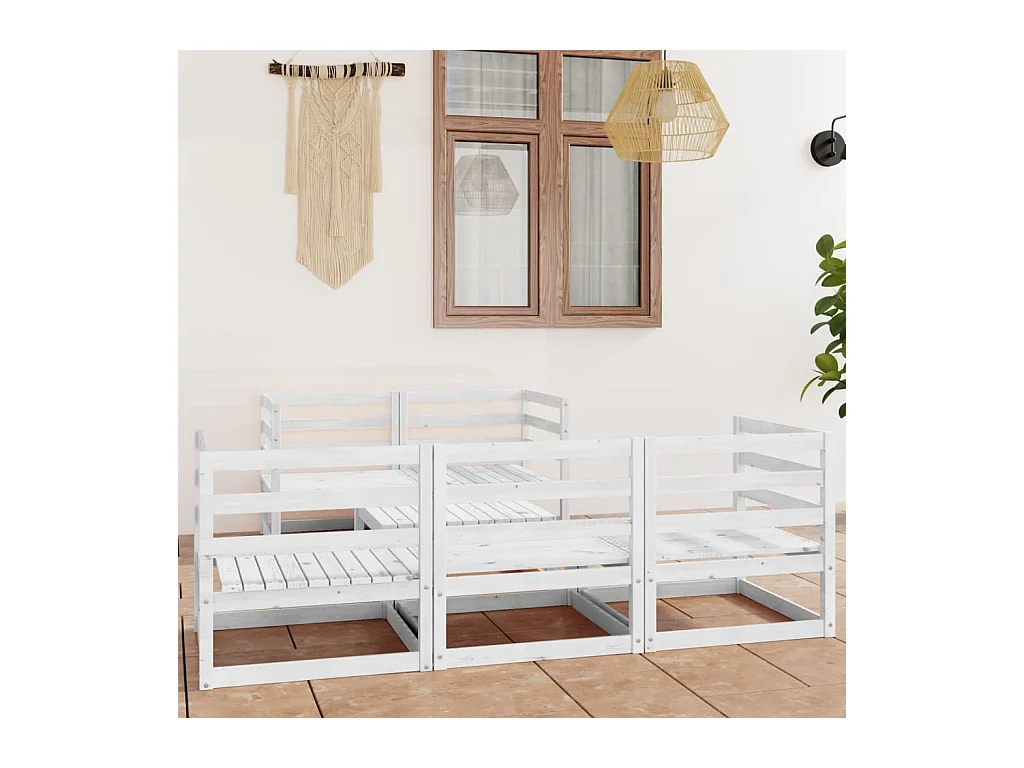 Salon de jardin 6 pcs Blanc Bois de pin massif