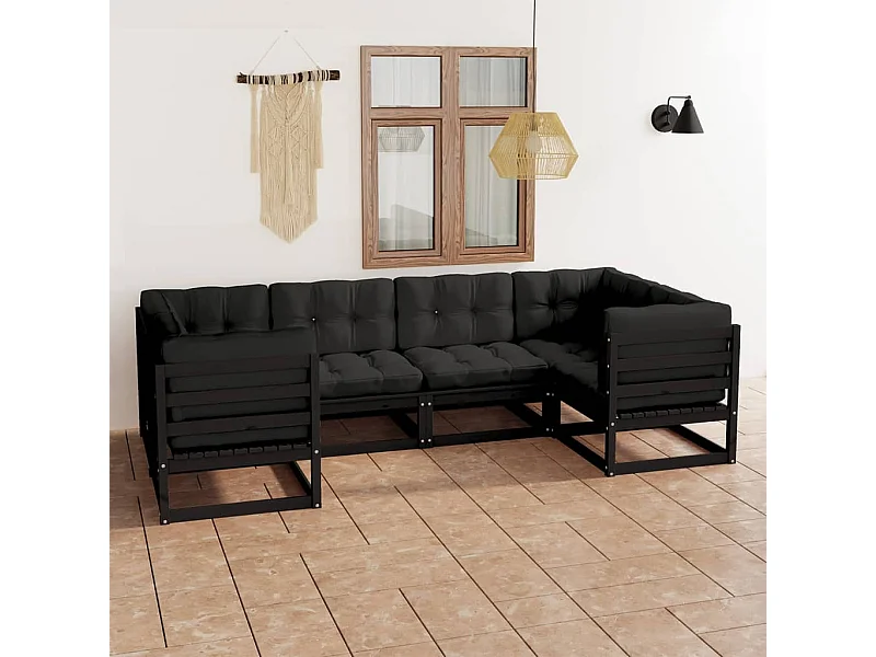 Set Divani da Giardino 6 pz con Cuscini Massello di Pino Nero