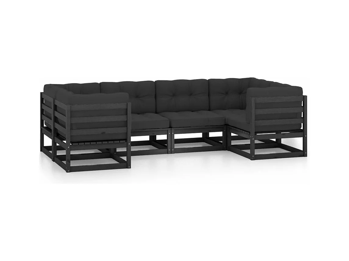 Set Divani da Giardino 6 pz con Cuscini Massello di Pino Nero