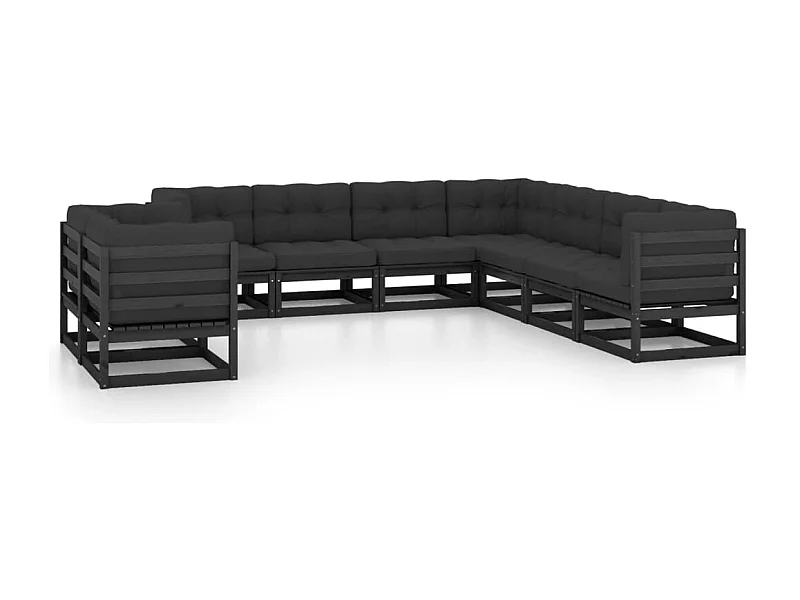 Set de muebles de jardín 9 pzas con cojines madera pino negro