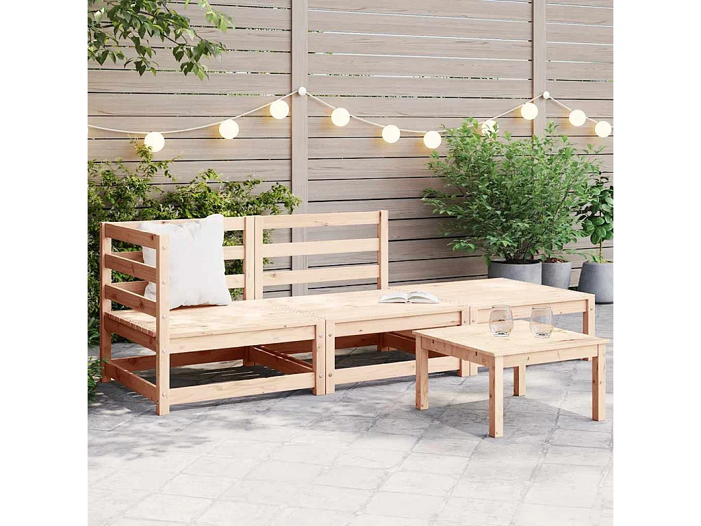 Salon de jardin 3 pcs bois massif de pin