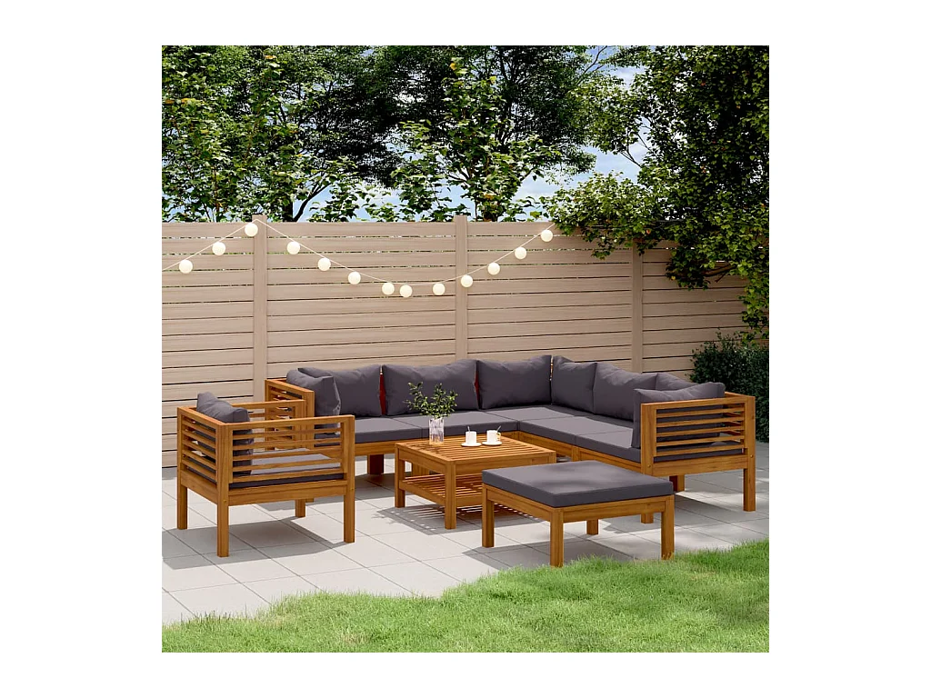 Salon de jardin 8 pcs avec coussin Bois d'acacia solide