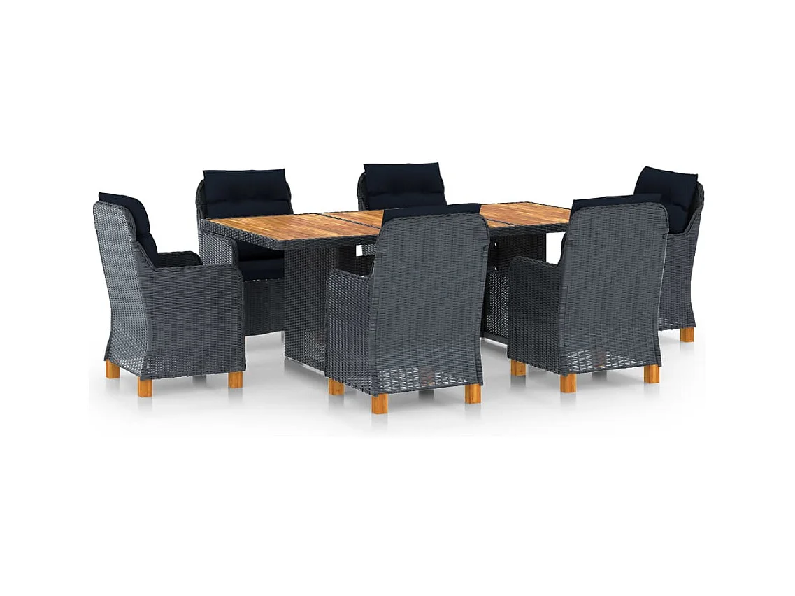 Ensemble à manger d'extérieur 7pcs et coussins résine tressée