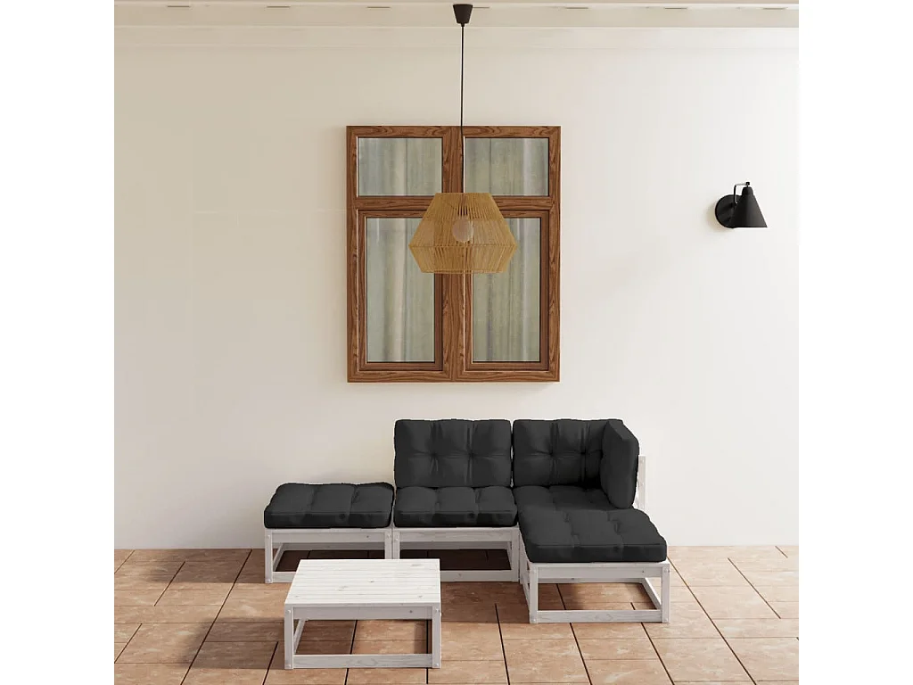 5-delige Loungeset met kussens massief grenenhout