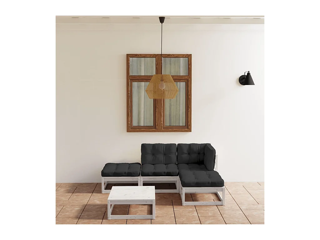 Salon de jardin 5 pcs avec coussins Bois de pin massif