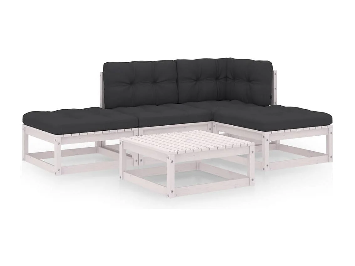 5-delige Loungeset met kussens massief grenenhout