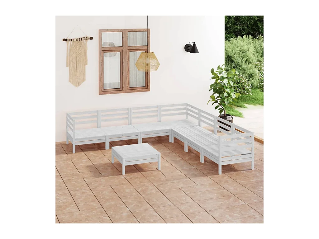Salon de jardin 8 pcs Bois de pin massif Blanc