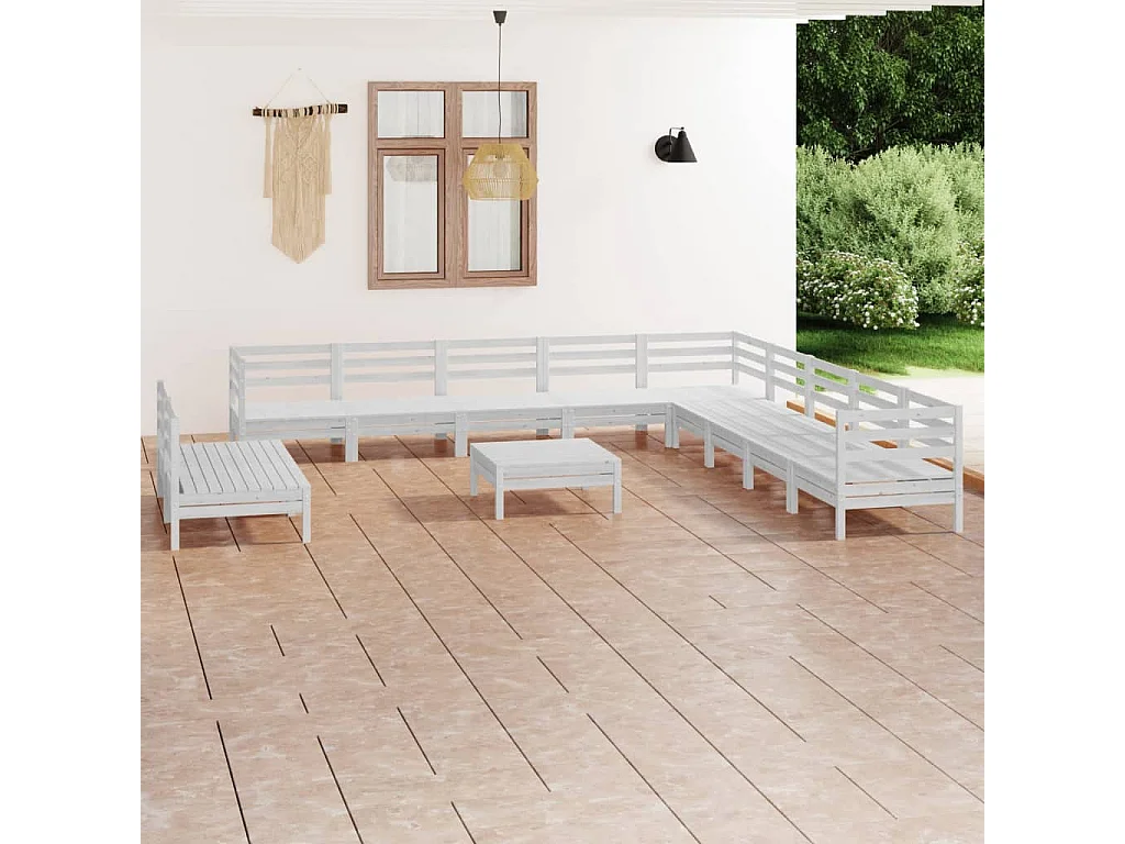 Salon de jardin 12 pcs Bois de pin massif Blanc