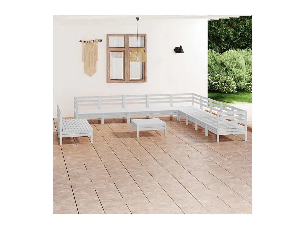 12-delige Loungeset massief grenenhout wit