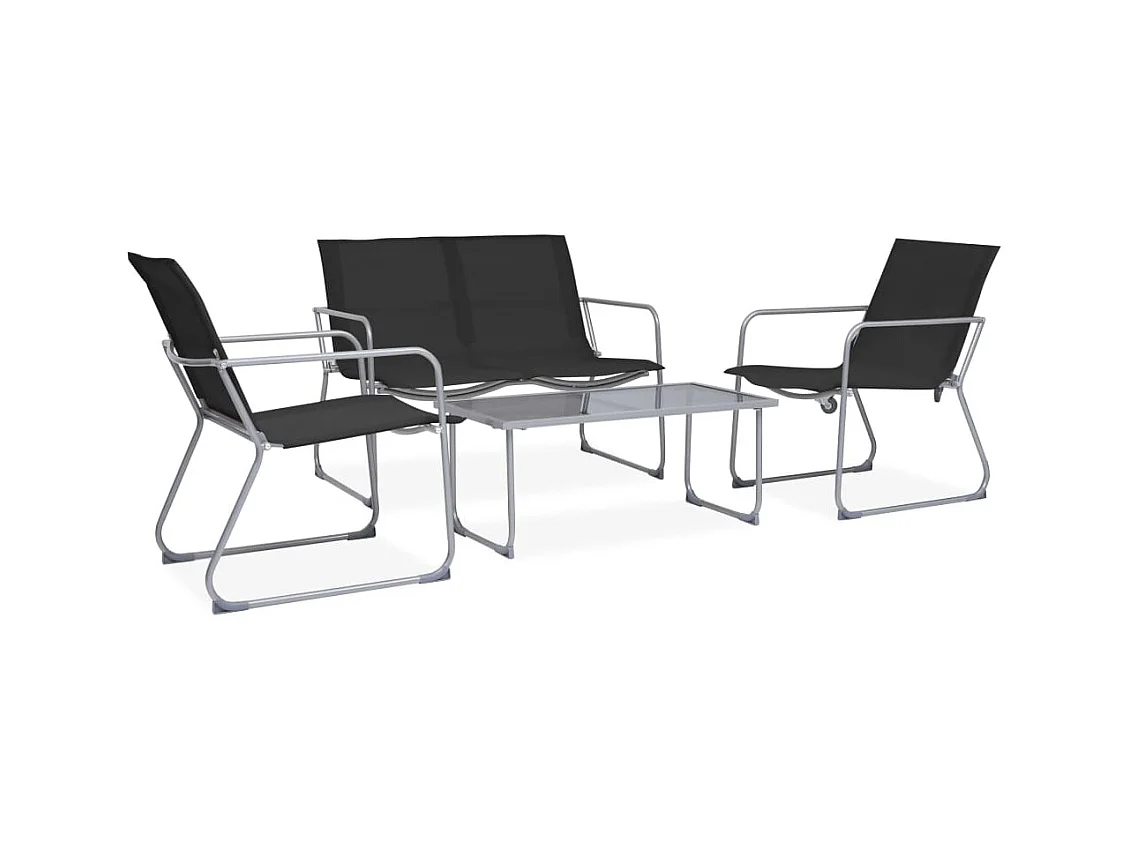 Salon de jardin 4 pcs Tissu et acier Noir