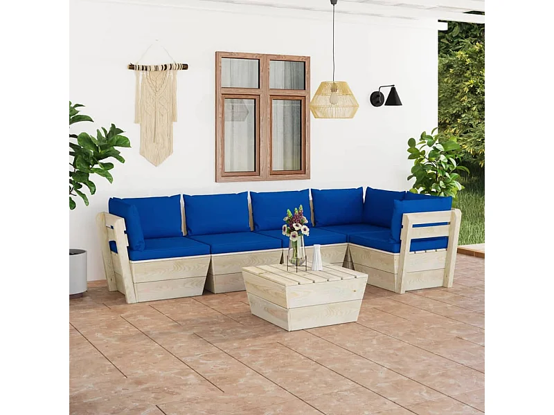 Salon de jardin palette 6 pcs avec coussins Épicéa imprégné