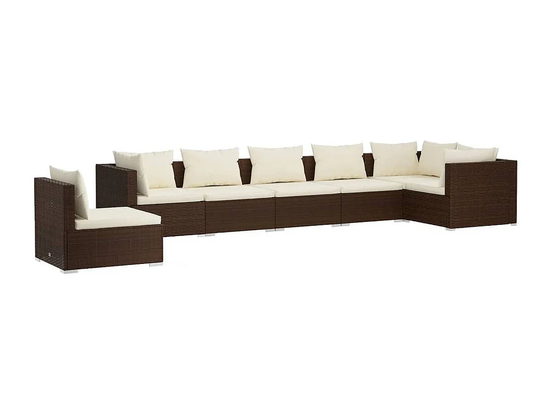 Set Divani da Giardino 7 pz con Cuscini in Polyrattan Marrone