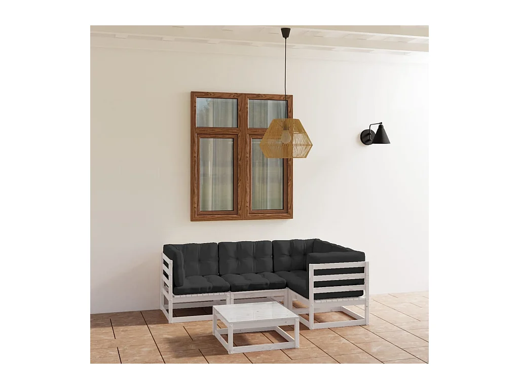 5-delige Loungeset met kussens massief grenenhout