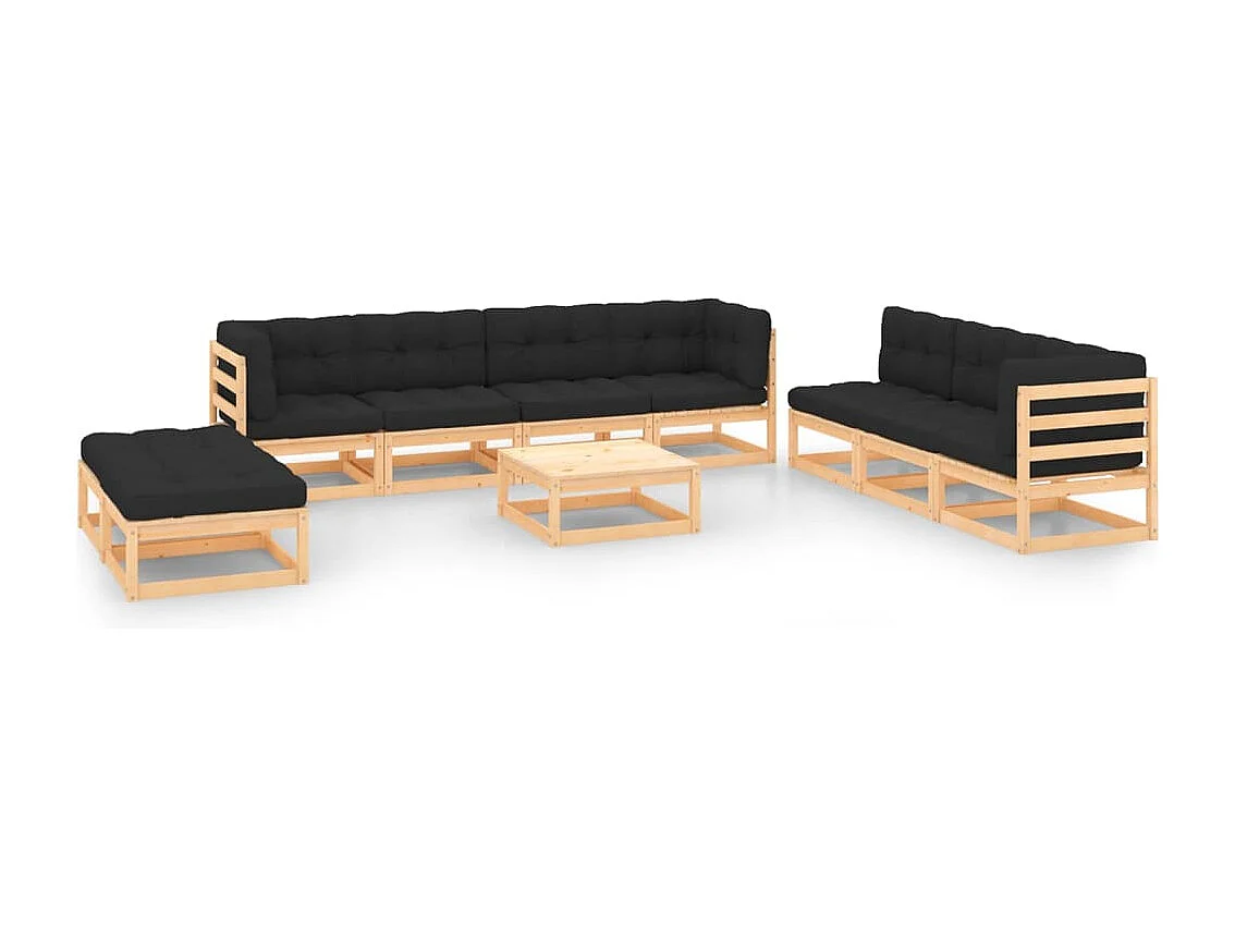 10-tlg. Garten-Lounge-Set mit Kissen Massivholz Kiefer
