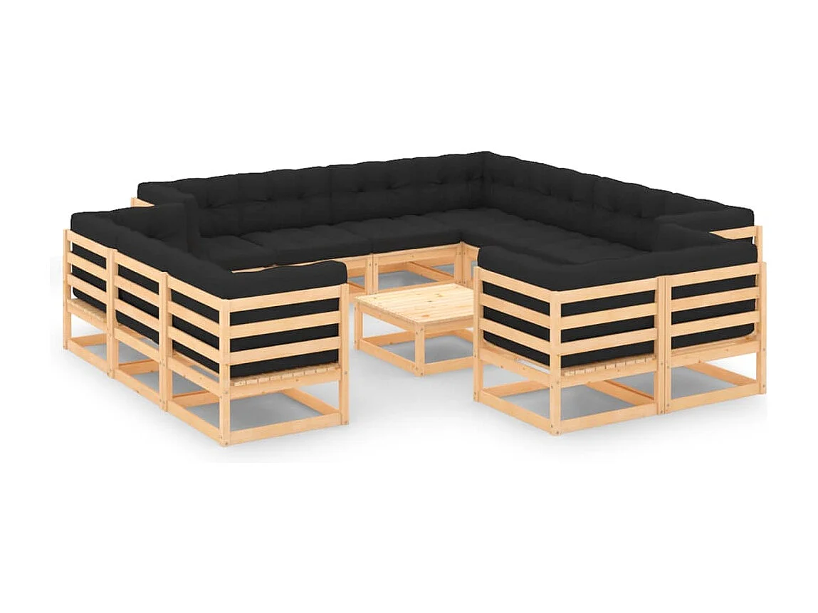 Salon de jardin 13 pcs avec coussins anthracite Pin massif