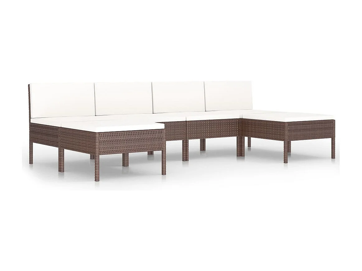 6-tlg. Garten-Lounge-Set mit Auflagen Poly Rattan Braun