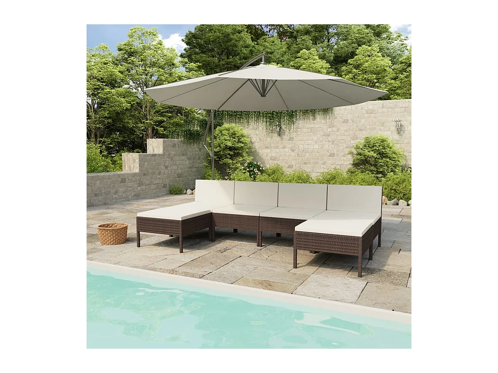 Set Divani da Giardino 6 pz con Cuscini in Polyrattan Marrone