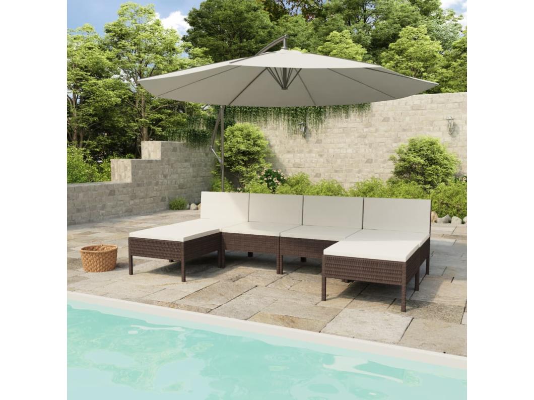 6-delige Loungeset met kussens poly rattan bruin