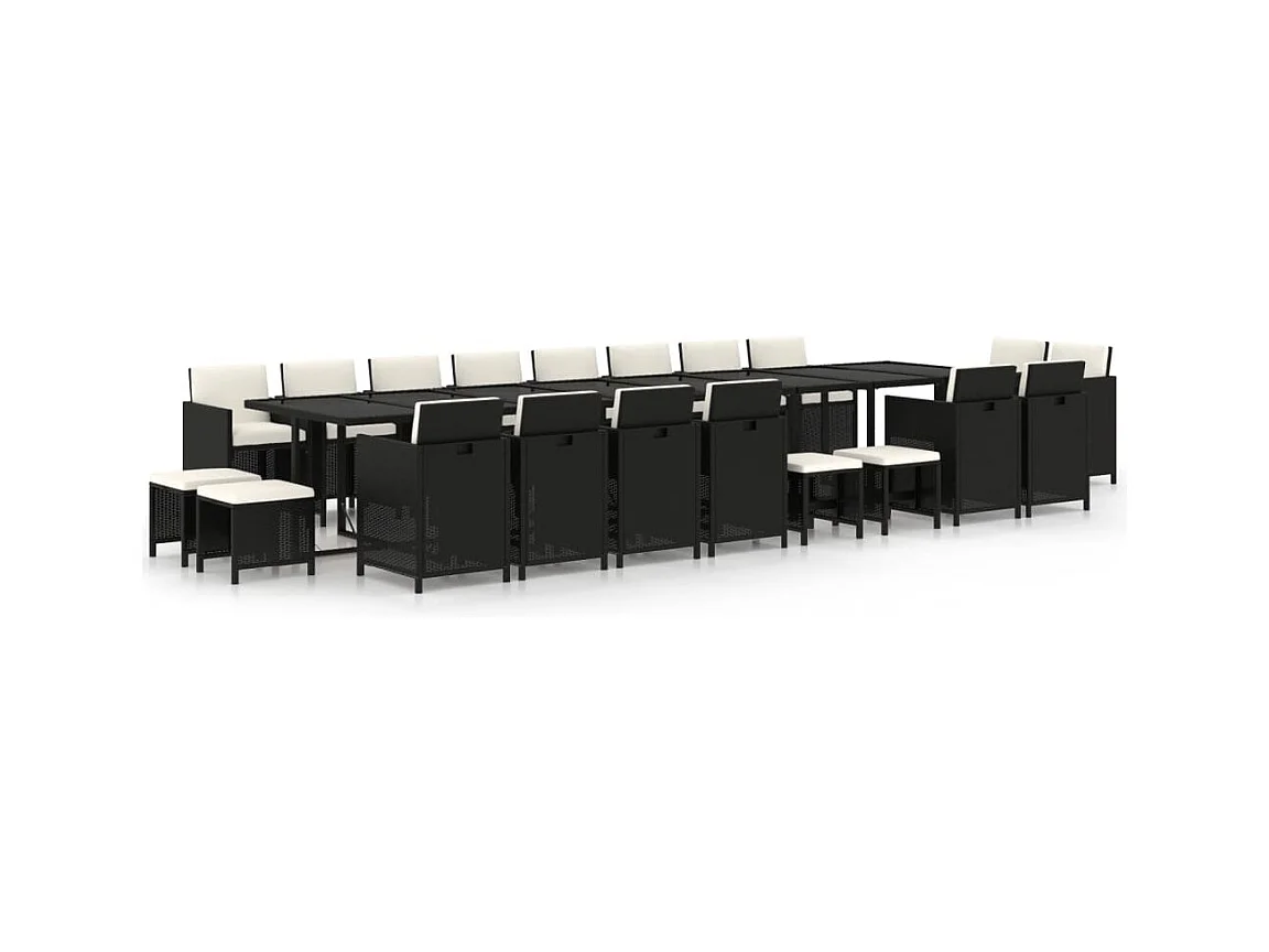 21-tlg. Garten-Essgruppe mit Kissen Schwarz Poly Rattan